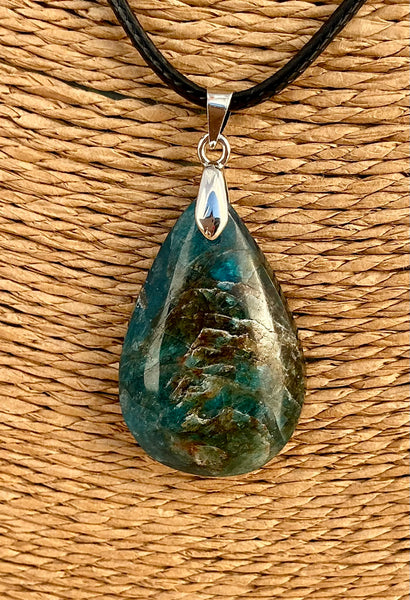 Pendentif Apatite Bleue - Pierre Plate en forme goutte