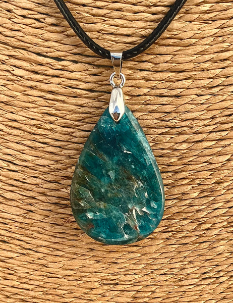 Pendentif Apatite Bleue - Pierre Plate en forme goutte