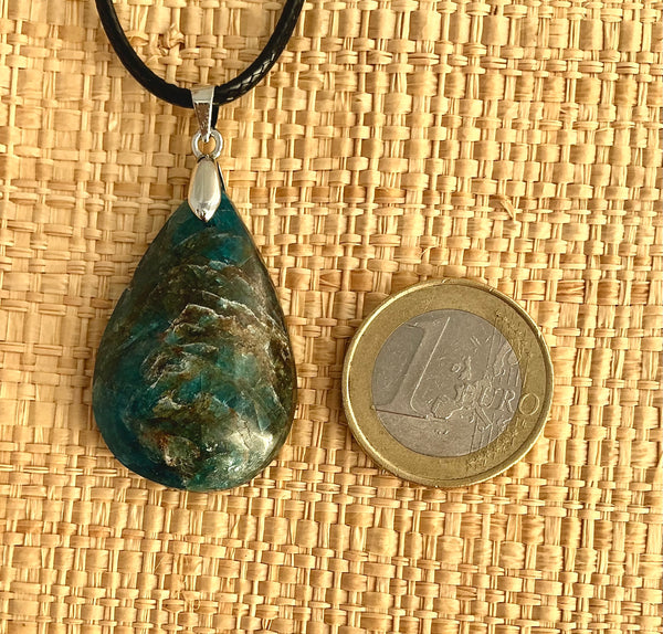 Pendentif Apatite Bleue - Pierre Plate en forme goutte