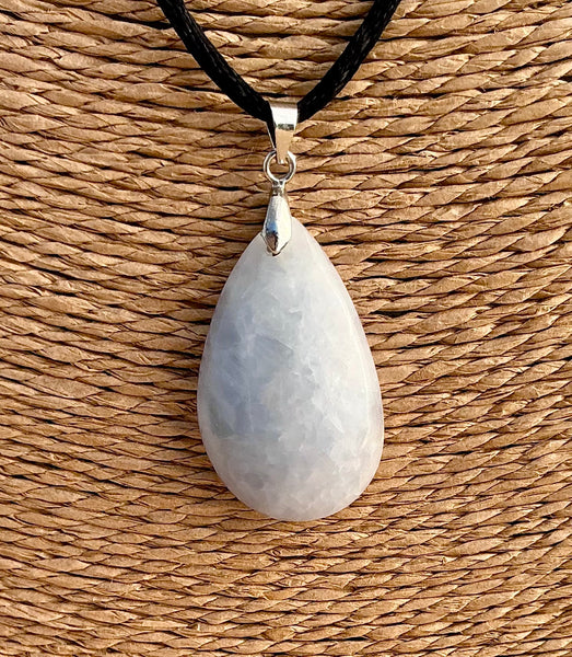 Pendentif Calcite bleue - Pierre Plate forme goutte