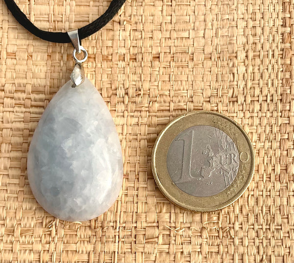Pendentif Calcite bleue - Pierre Plate forme goutte