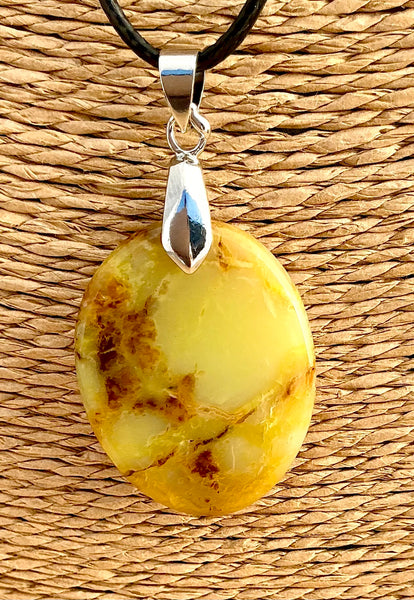 Pendentif Opale Verte - Pierre plate forme ovale