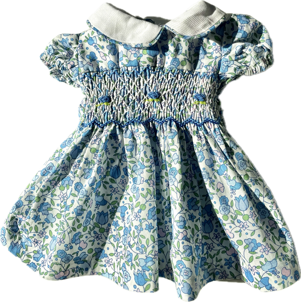 Robe smocks Poupée "Piso" à Fleurs Bleues