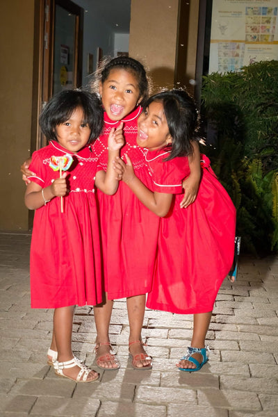 Robe smocks Manches Ballons Rouge