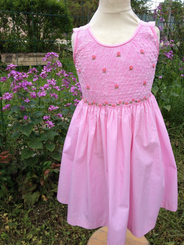 Robe smocks "Sweety" Chasuble Vichy rose