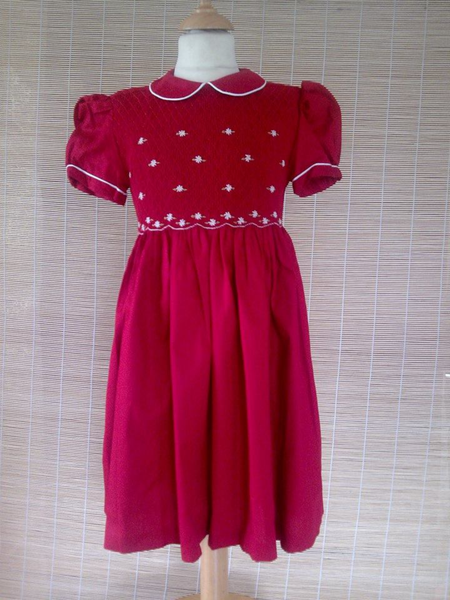 Robe smocks Manches Ballons Rouge
