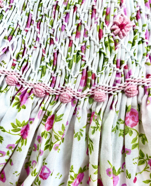 Robe Blouse smockée "Orchidée" à Fleurs Roses et vertes