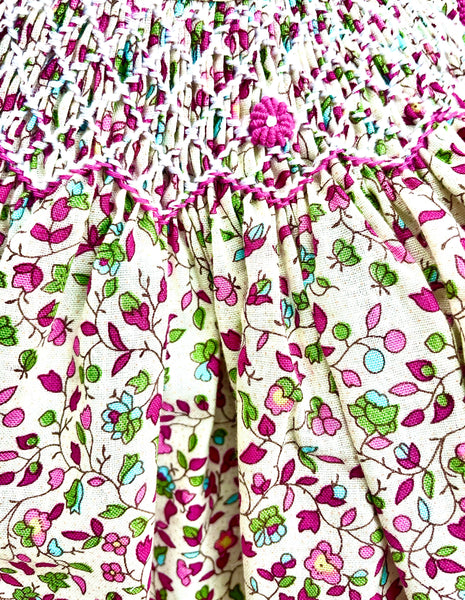 Robe Blouse smockée "Aubergine" à Fleurs