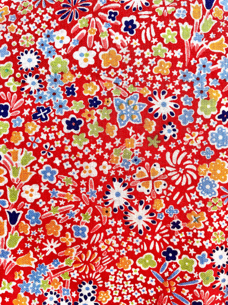 Robe Blouse smockée "Pervenche" à Fleurs bleues et oranges