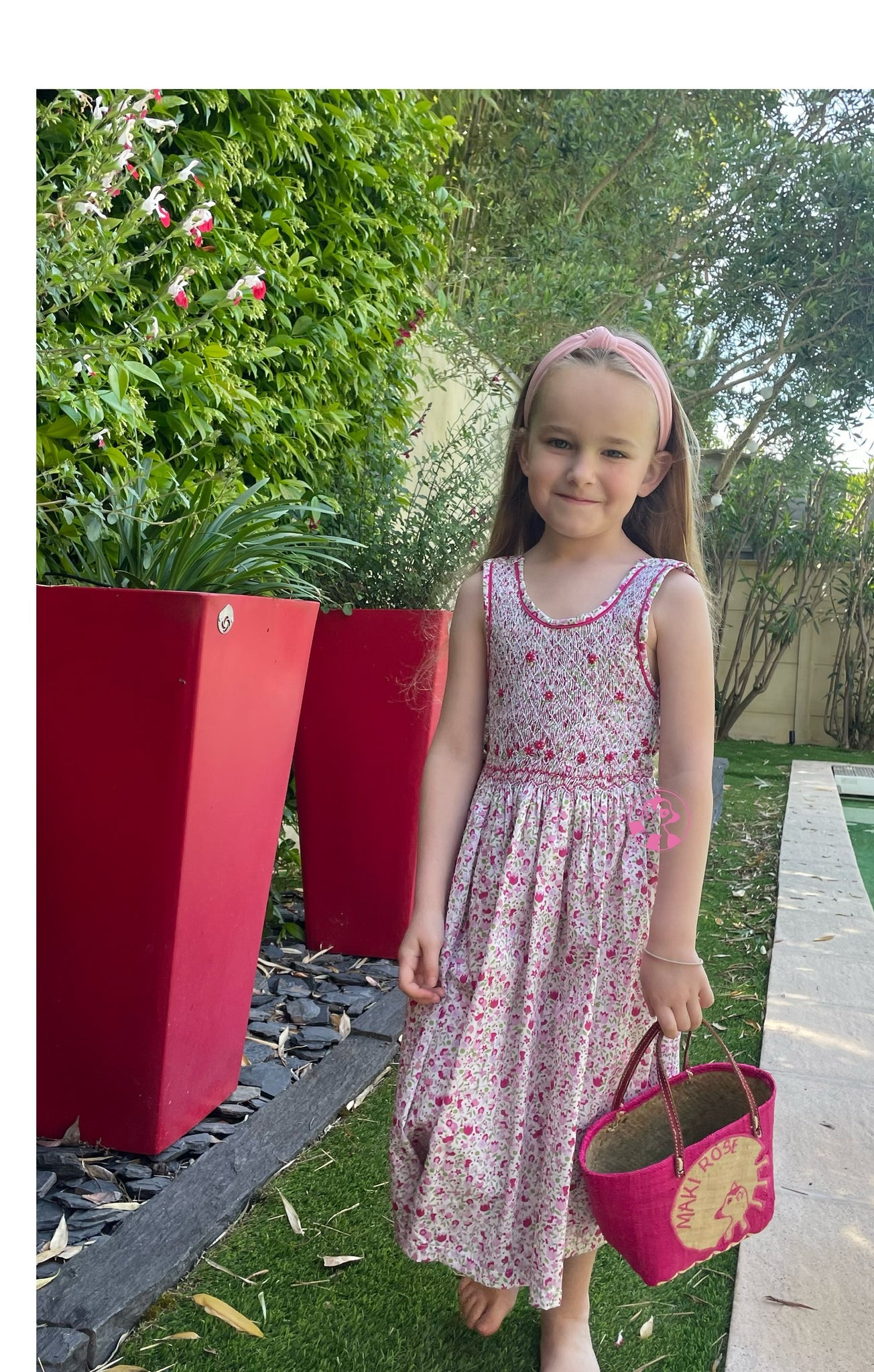 Robe smocks "Bella" Chasuble à Fleurs roses