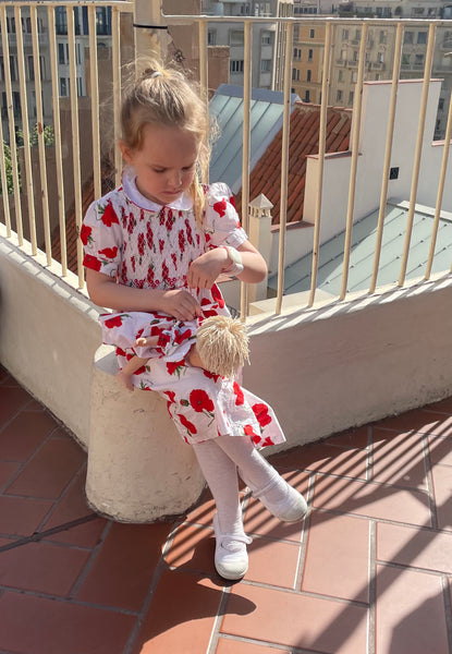 Robe smocks « Poppies » Manches Ballons col Claudine
