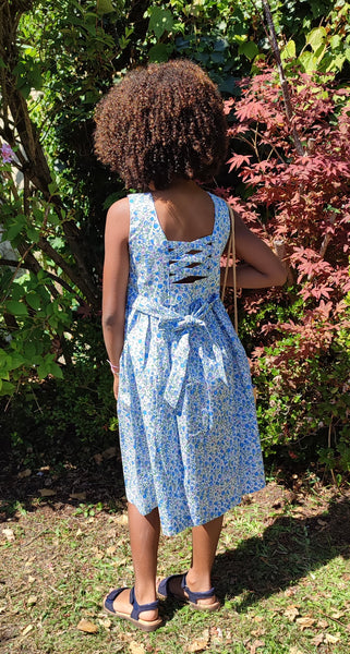Pinafore Smocked dress PISO - Blue Flowers