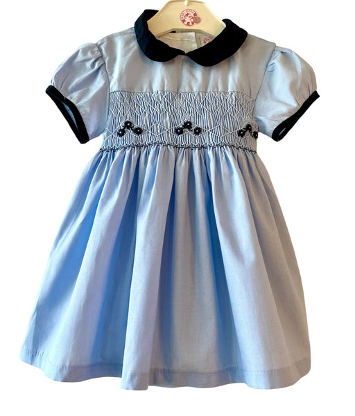 Robe smocks Manches Ballons Bleu ciel Col Marine