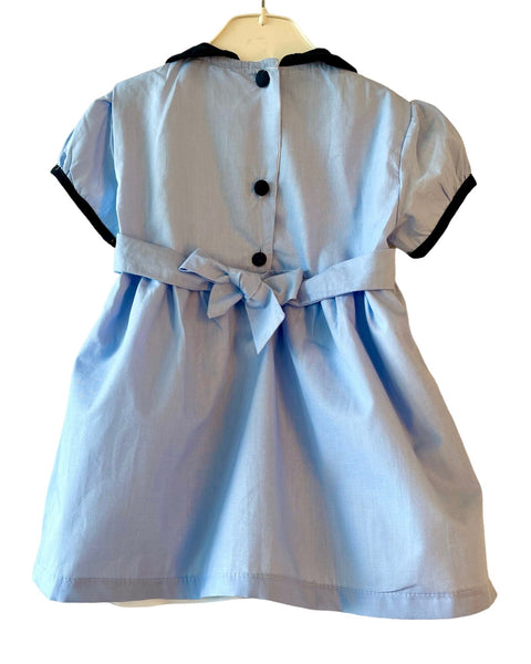 Robe smocks Manches Ballons Bleu ciel Col Marine