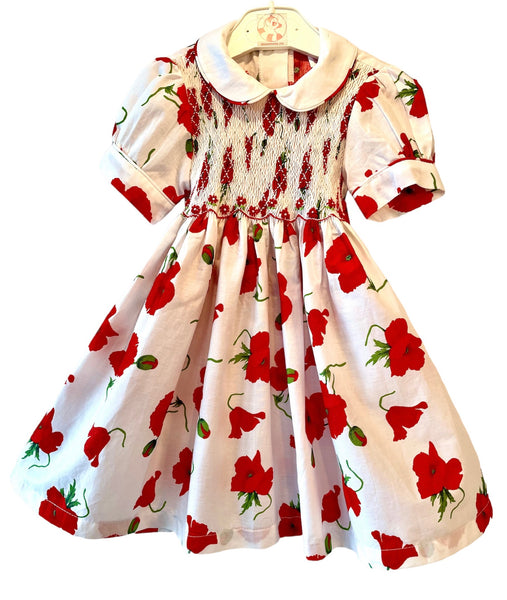 Robe smocks « Poppies » Manches Ballons col Claudine
