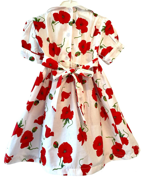Robe smocks « Poppies » Manches Ballons col Claudine