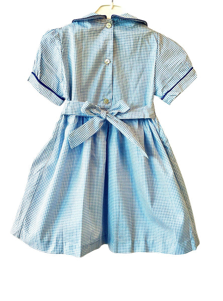 Robe smocks Manches Ballons Vichy Bleu ciel