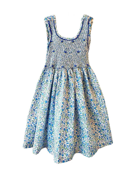 Robe smocks "Piso" Chasuble à Fleurs bleues