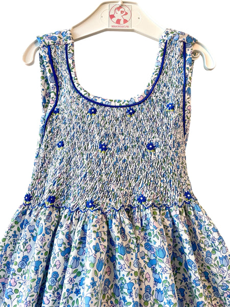 Robe smocks "Piso" Chasuble à Fleurs bleues