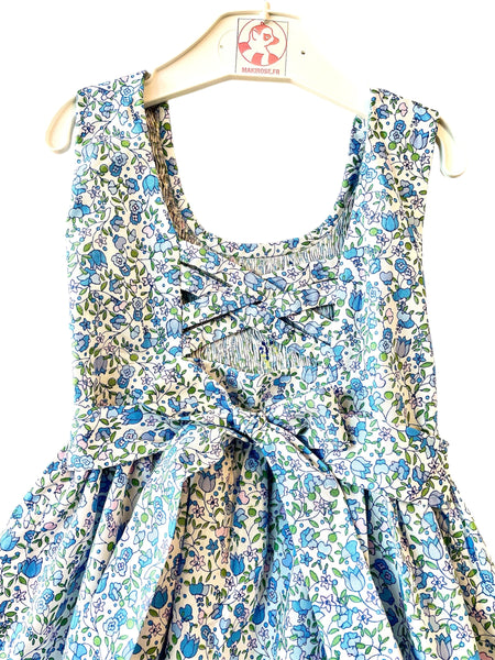 Robe smocks "Piso" Chasuble à Fleurs bleues