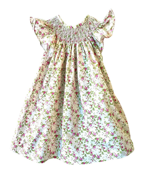 Robe Blouse smockée "Orchidée" à Fleurs Roses et vertes