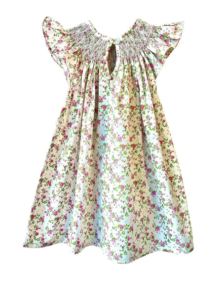 Robe Blouse smockée "Orchidée" à Fleurs Roses et vertes