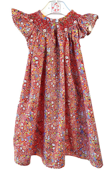 Robe Blouse smockée "Pervenche" à Fleurs bleues et oranges