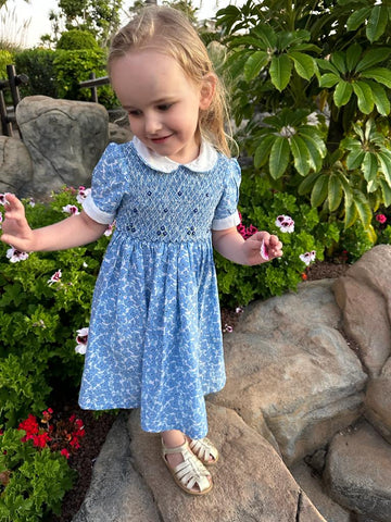 Robe smocks "Charlotte" Manches Ballons col claudine à Fleurs