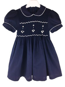 Robe smocks Manches Ballons Bleu Marine – Maki Rose