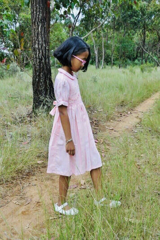 Robe smocks Maki Rose brodé main Madagascar coton pour Enfant Fille ROSE