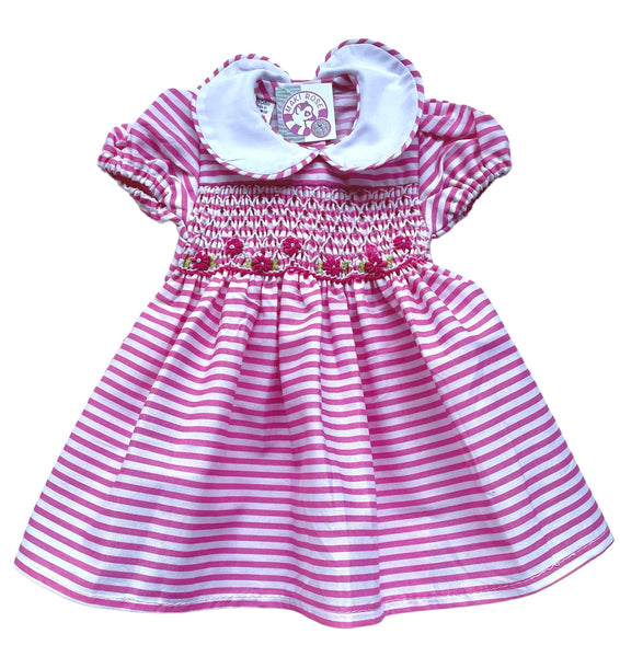Robe smocks Poupée "Bonbon" à Rayures Roses et Blanches