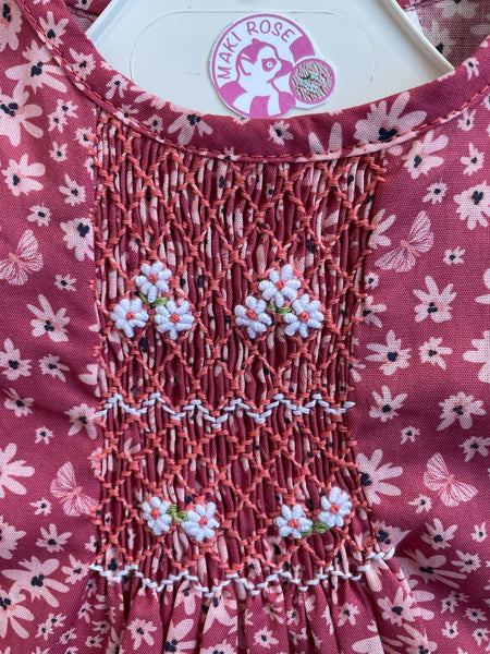 Blouse smockée "Rubis" à Fleurs Rouge