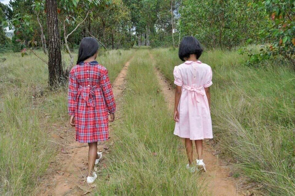 Robe Smocks Maki rose Manches Longues Carreaux Ecossais Madagascar