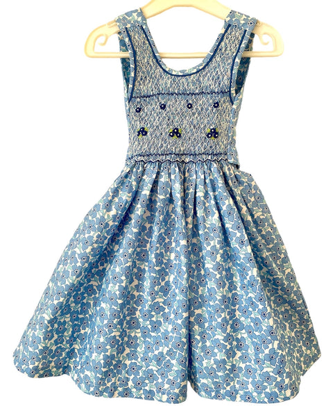 Pinafore Smocked dress PISO - Blue Flowers