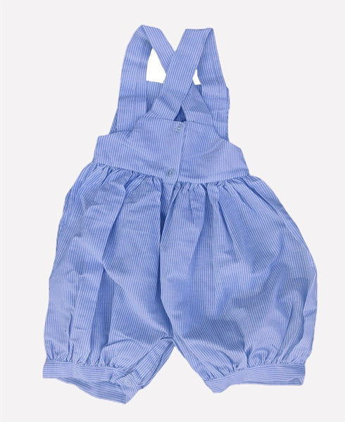 Barboteuse Sans Manches Bretelles Smocks Brodé Maki Rose Madagascar Rayures Bleu Blanc Bébé Garçon